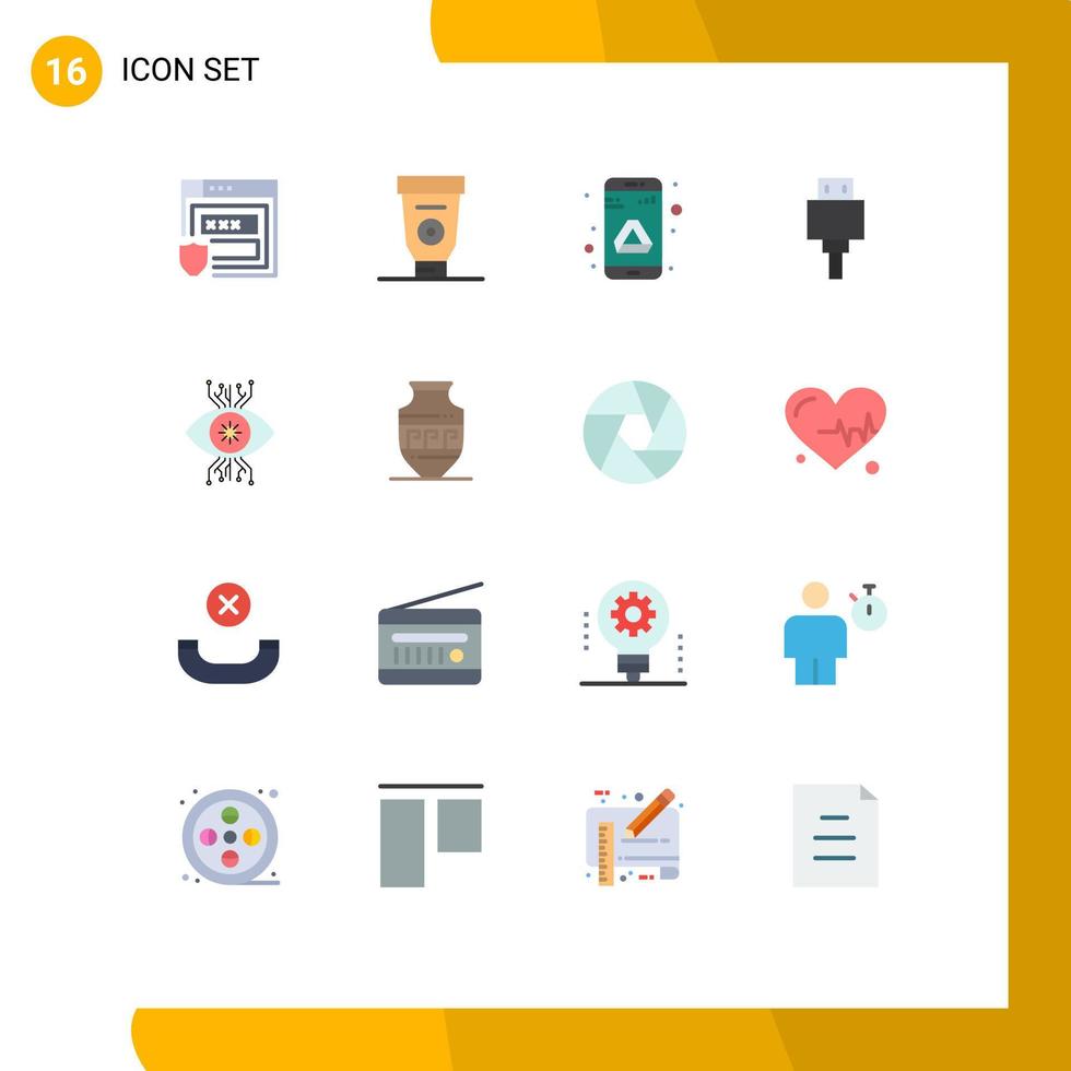 Pictogram Set of 16 Simple Flat Colors of monitoring usb app storage devices Editable Pack of Creative Vector Design Elements