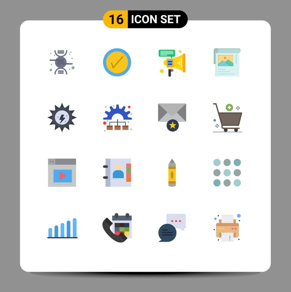 User Interface Pack of 16 Basic Flat Colors of management electricity speaker ecology brosher Editable Pack of Creative Vector Design Elements