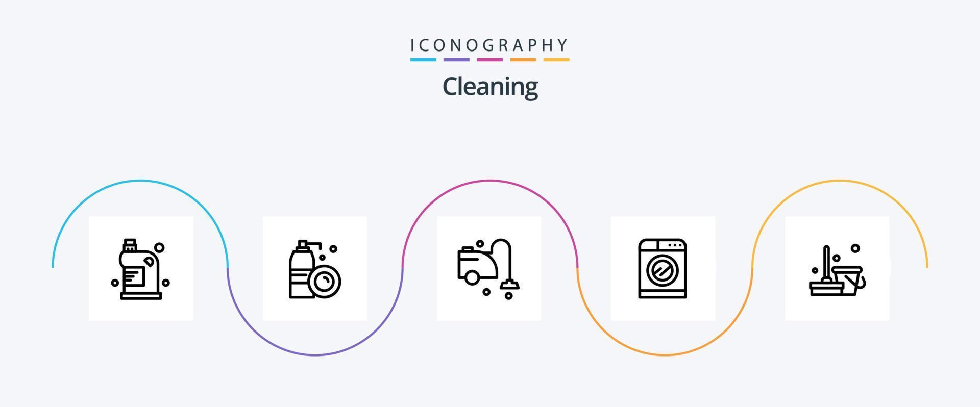 Cleaning Line 5 Icon Pack Including broom. washing. spray. technology. vacuum vector