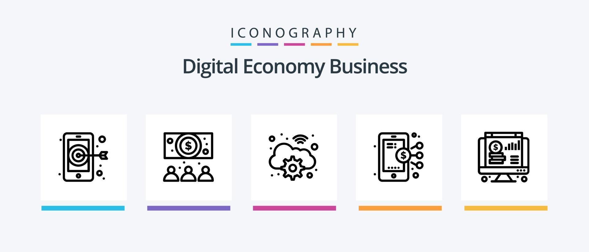 Digital Economy Business Line 5 Icon Pack Including computer. conference. business. business. dollar. Creative Icons Design vector