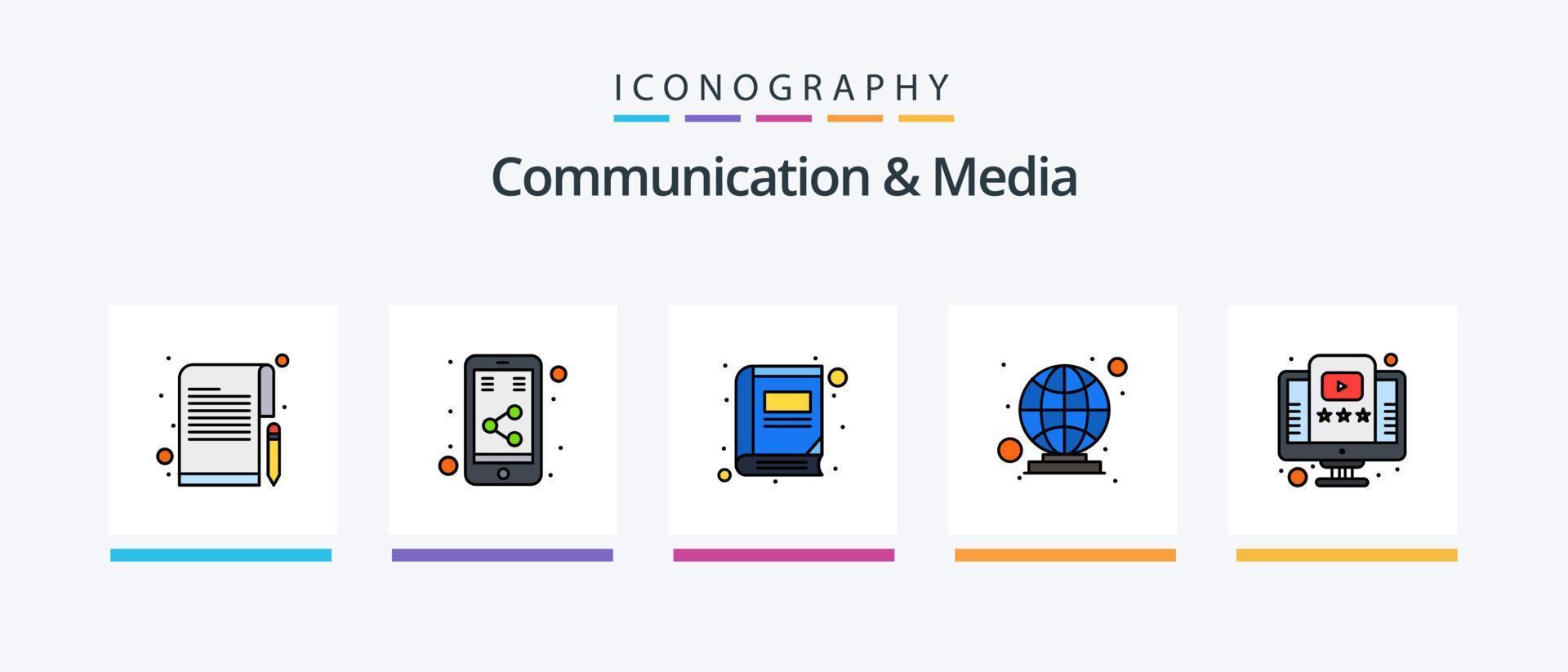Communication And Media Line Filled 5 Icon Pack Including invite. card. click. paper. notes. Creative Icons Design vector