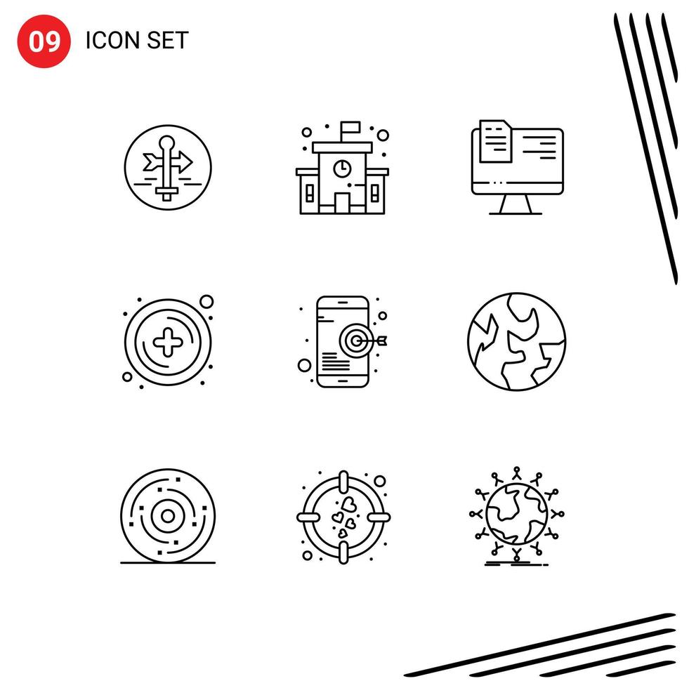 Modern Set of 9 Outlines and symbols such as target goal computer plus add Editable Vector Design Elements