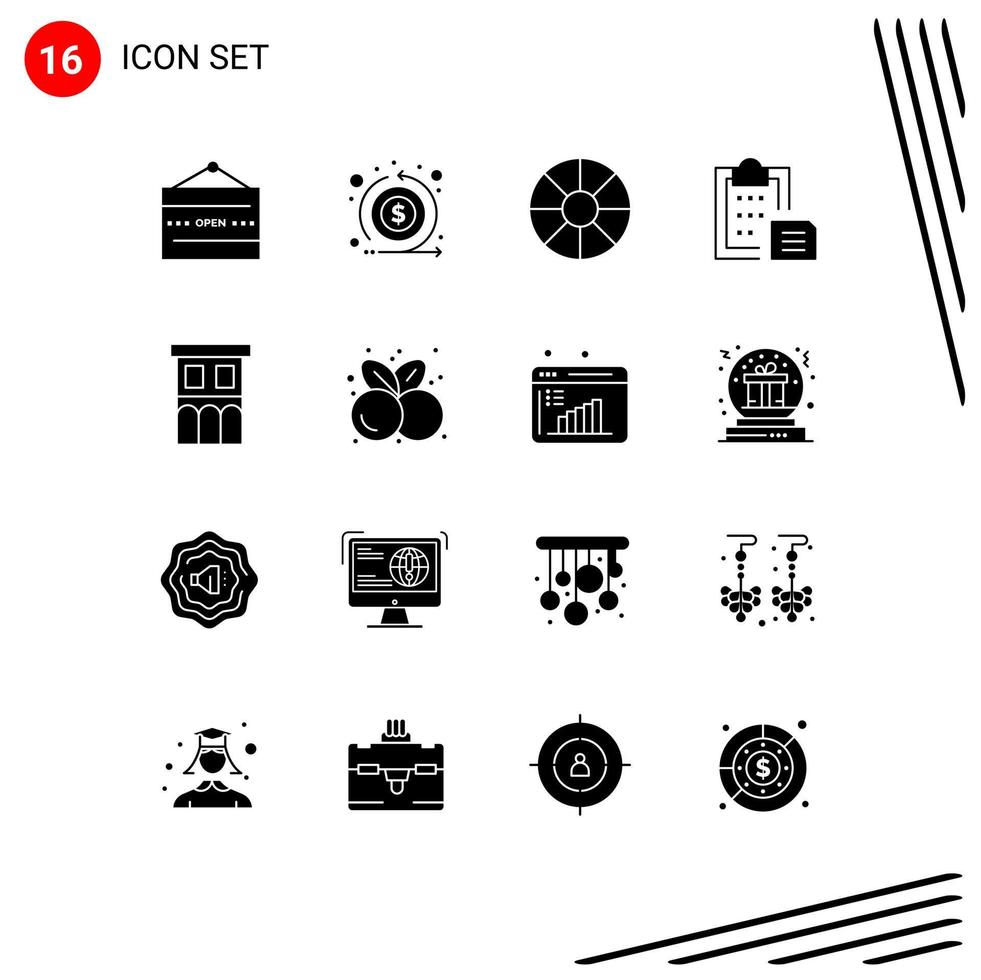 16 Universal Solid Glyph Signs Symbols of architecture paper return interface clipboard Editable Vector Design Elements