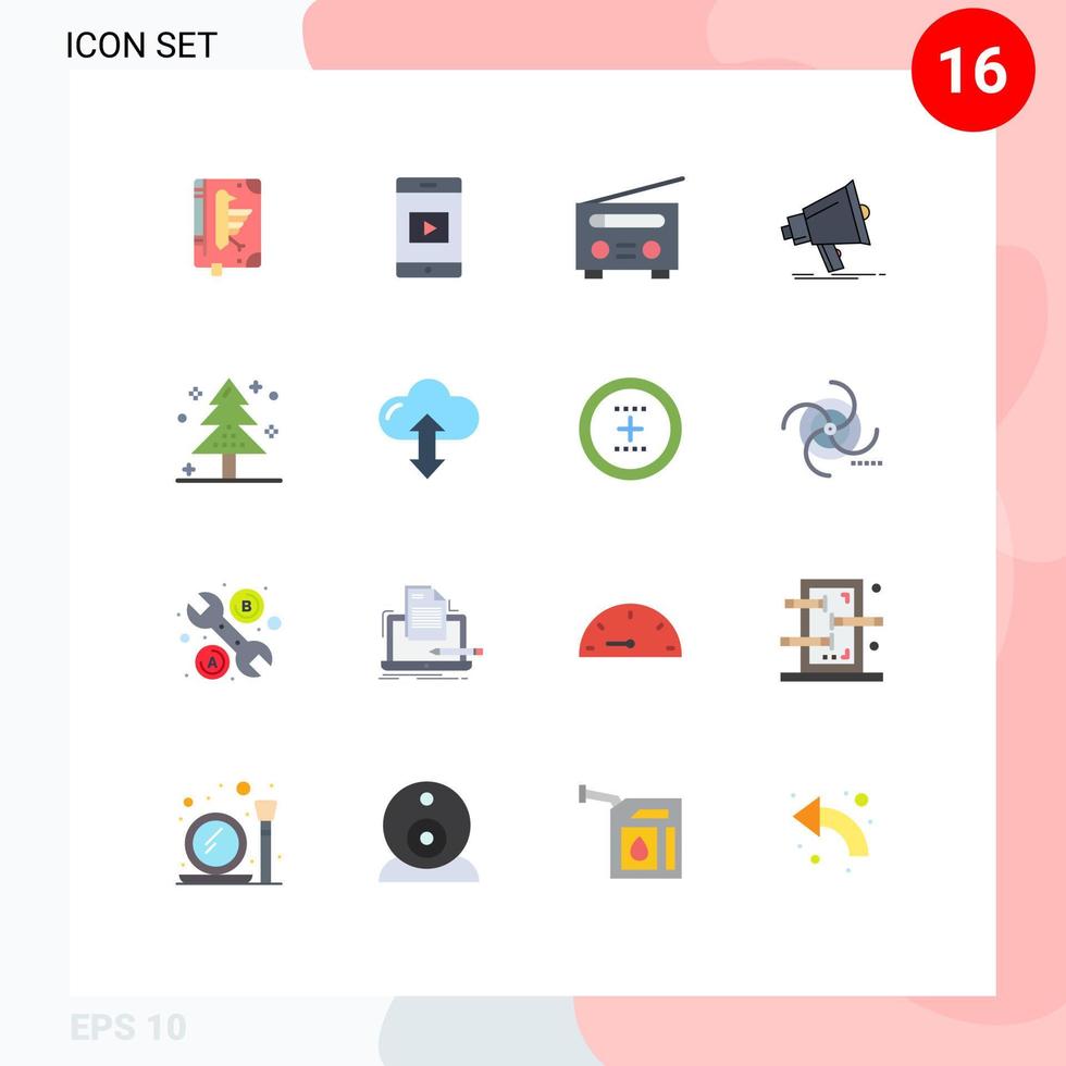 Group of 16 Flat Colors Signs and Symbols for celebration media device marketing bullhorn Editable Pack of Creative Vector Design Elements
