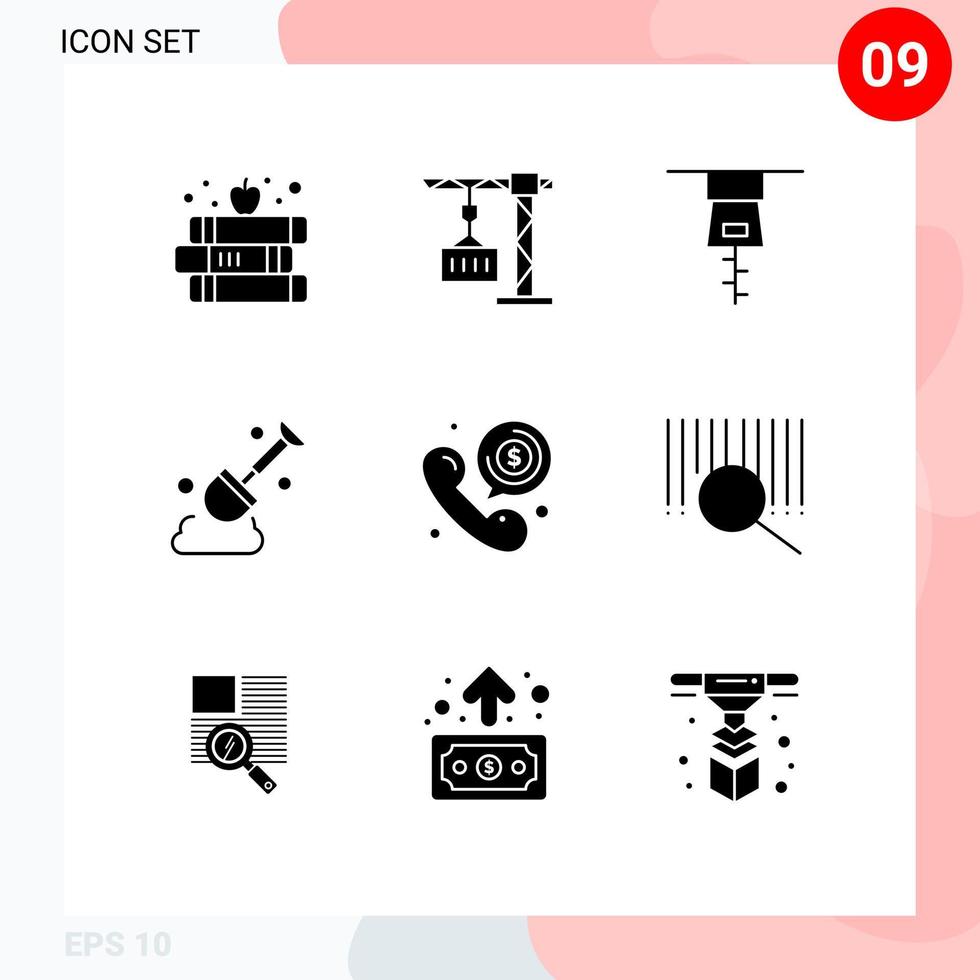 9 User Interface Solid Glyph Pack of modern Signs and Symbols of talk dollar clothing communication tool Editable Vector Design Elements