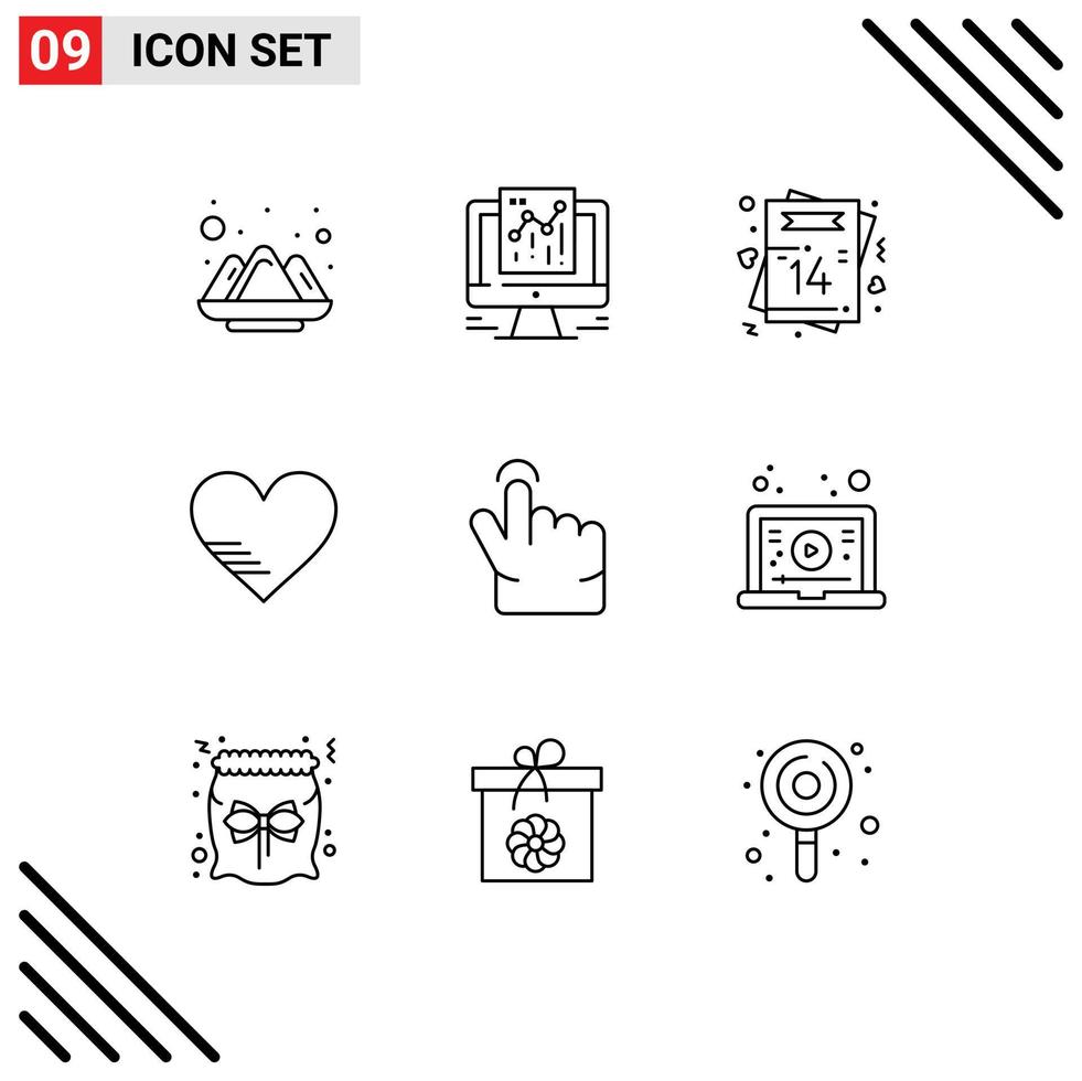 Set of 9 Modern UI Icons Symbols Signs for finger like heart love romantic Editable Vector Design Elements