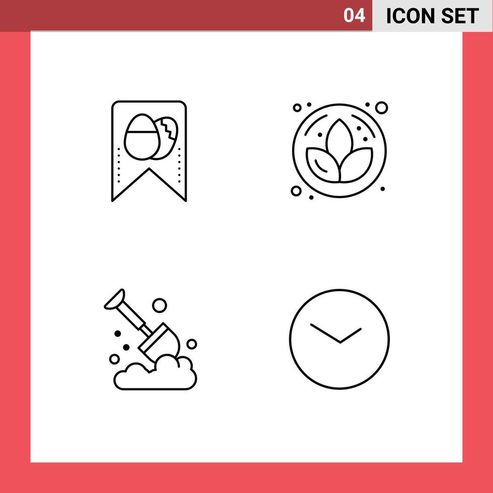 4 User Interface Line Pack of modern Signs and Symbols of tag spade lotus agriculture watch Editable Vector Design Elements