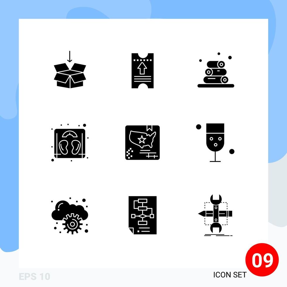 Universal Icon Symbols Group of 9 Modern Solid Glyphs of world flag spa american scale Editable Vector Design Elements