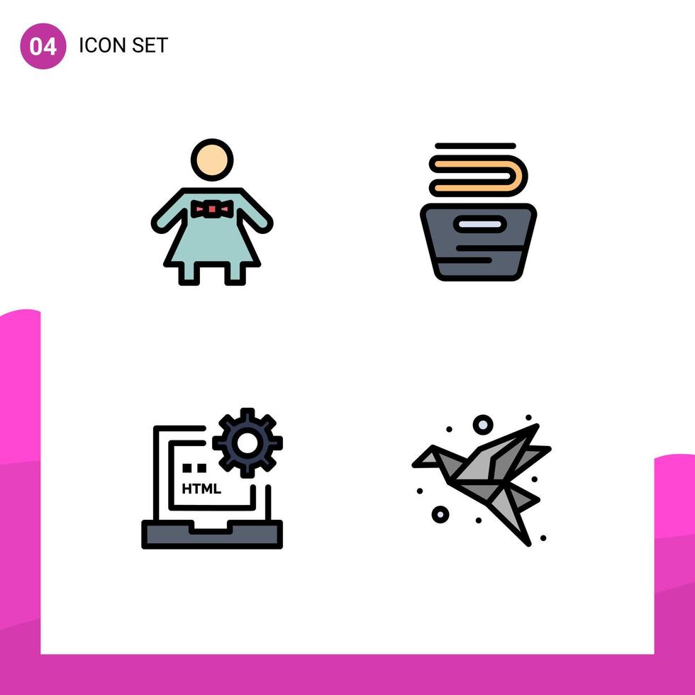 Paquete de color plano de 4 líneas de relleno de interfaz de usuario de signos y símbolos modernos de corbata de moño desarrollar elementos de diseño vectorial editables html de lavado de limpieza vector