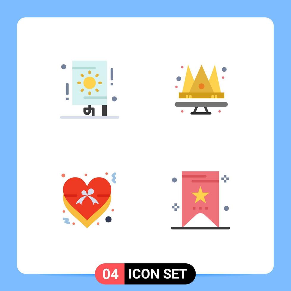 Group of 4 Flat Icons Signs and Symbols for celebration insignia party king ribbon Editable Vector Design Elements