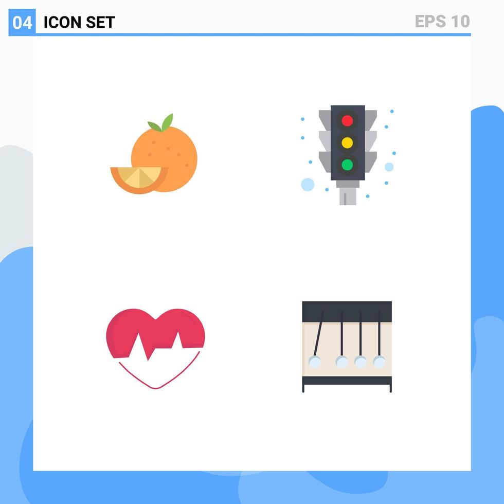 4 Universal Flat Icon Signs Symbols of orange heart mardi gras traffic pulse Editable Vector Design Elements