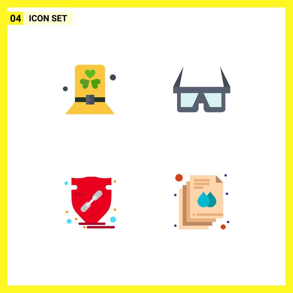 4 iconos planos universales signos símbolos de vestuario confianza sombrero gafas flecha elementos de diseño vectorial editables vector