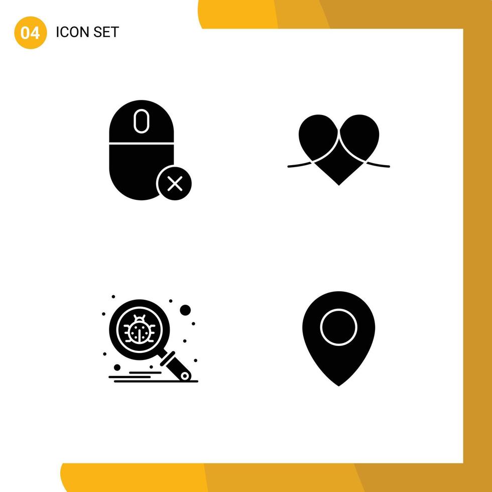 Set of 4 Commercial Solid Glyphs pack for computers wrapper hardware heart scan Editable Vector Design Elements