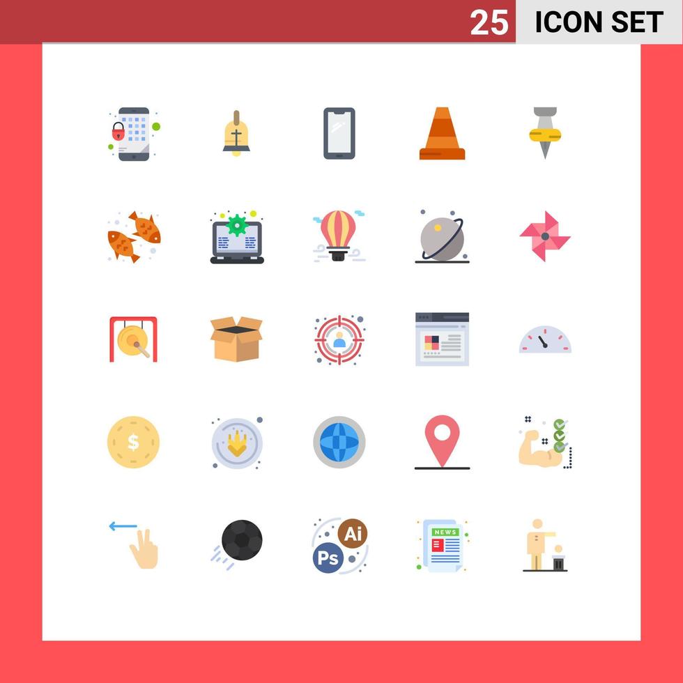 Modern Set of 25 Flat Colors Pictograph of marker education smart phone traffic cone Editable Vector Design Elements