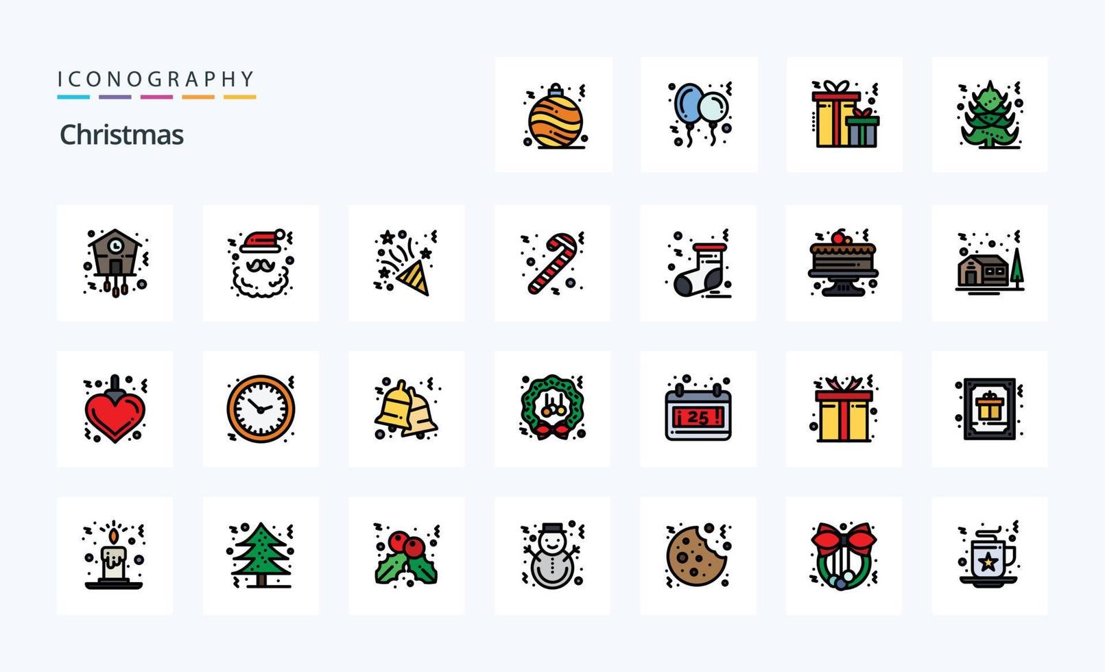 25 Christmas Line Filled Style icon pack vector