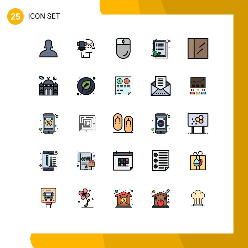 25 Filled line Flat Color concept for Websites Mobile and Apps mosque cocaine devices leaf clipboard Editable Vector Design Elements