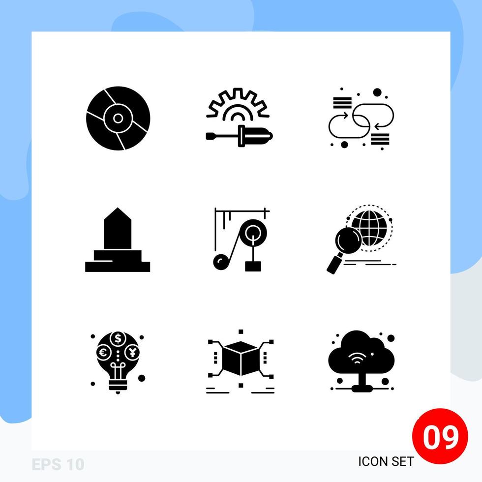 Stock Vector Icon Pack of 9 Line Signs and Symbols for machine mosque chain islamic building building Editable Vector Design Elements