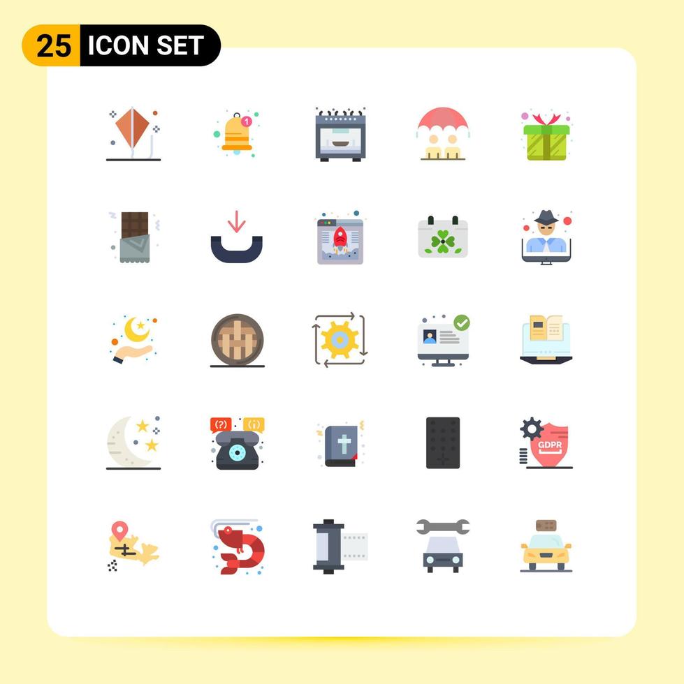 Mobile Interface Flat Color Set of 25 Pictograms of present risk reminder modern business Editable Vector Design Elements