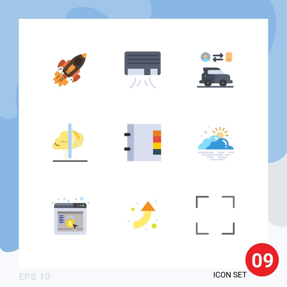 Group of 9 Flat Colors Signs and Symbols for inspiration imagination conditioner idea technology Editable Vector Design Elements
