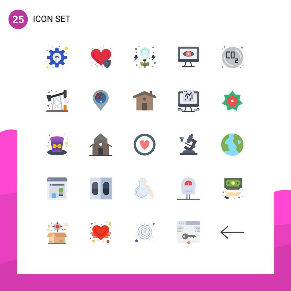 Pack of 25 Modern Flat Colors Signs and Symbols for Web Print Media such as pollution co bulb surveillance computer Editable Vector Design Elements