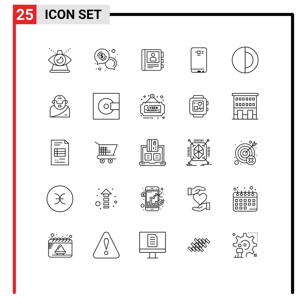 Pack of 25 creative Lines of back smart phone communication phone diary Editable Vector Design Elements