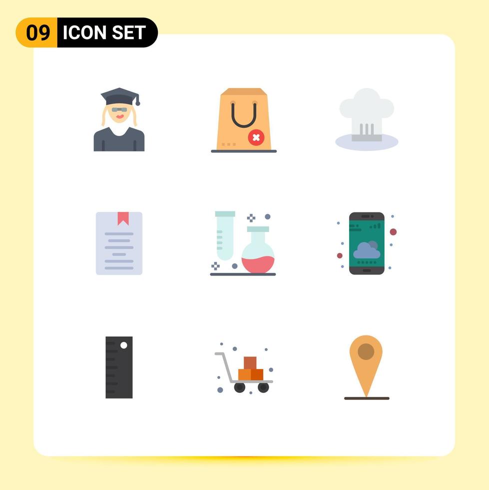 Pictogram Set of 9 Simple Flat Colors of knowledge e package book cook Editable Vector Design Elements