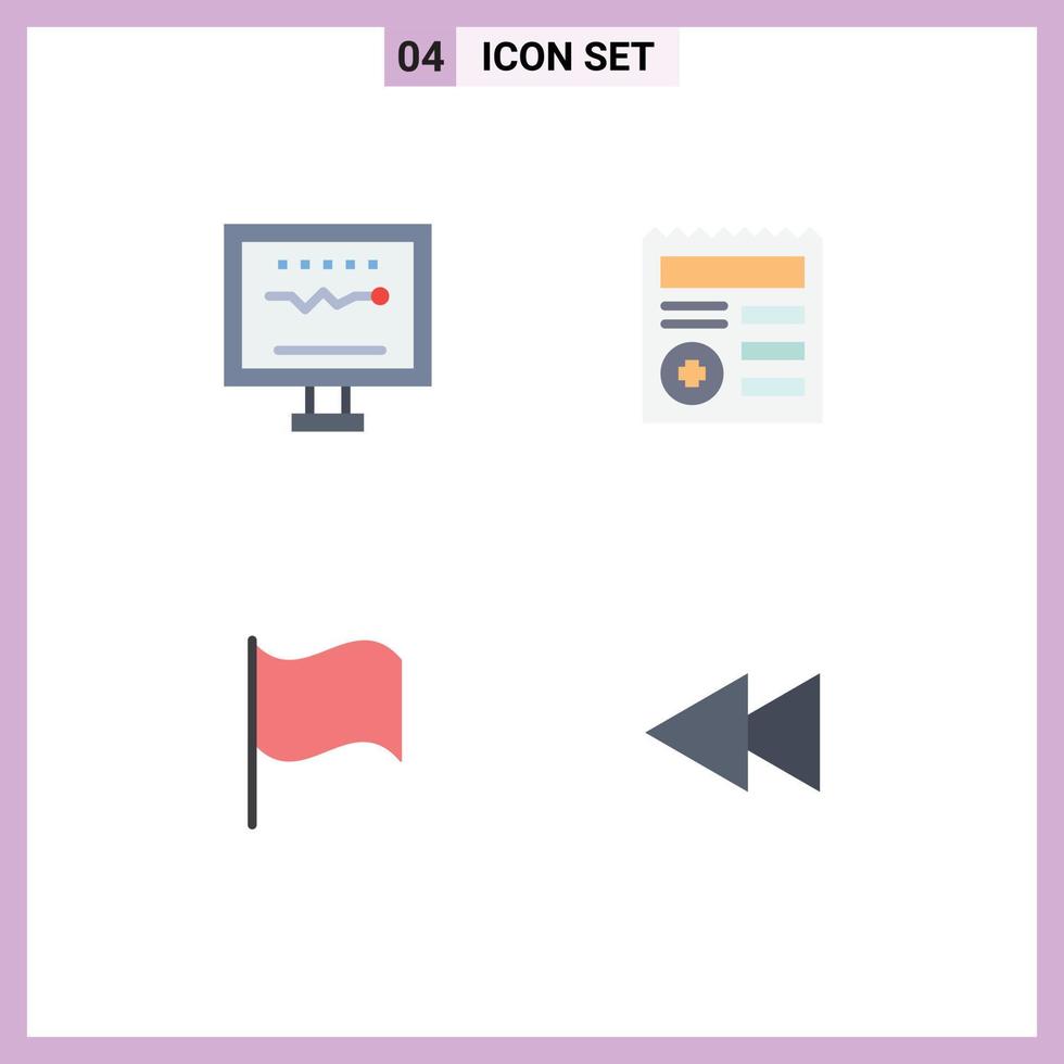 4 Creative Icons Modern Signs and Symbols of cardiogram basic heartbeat document ui Editable Vector Design Elements