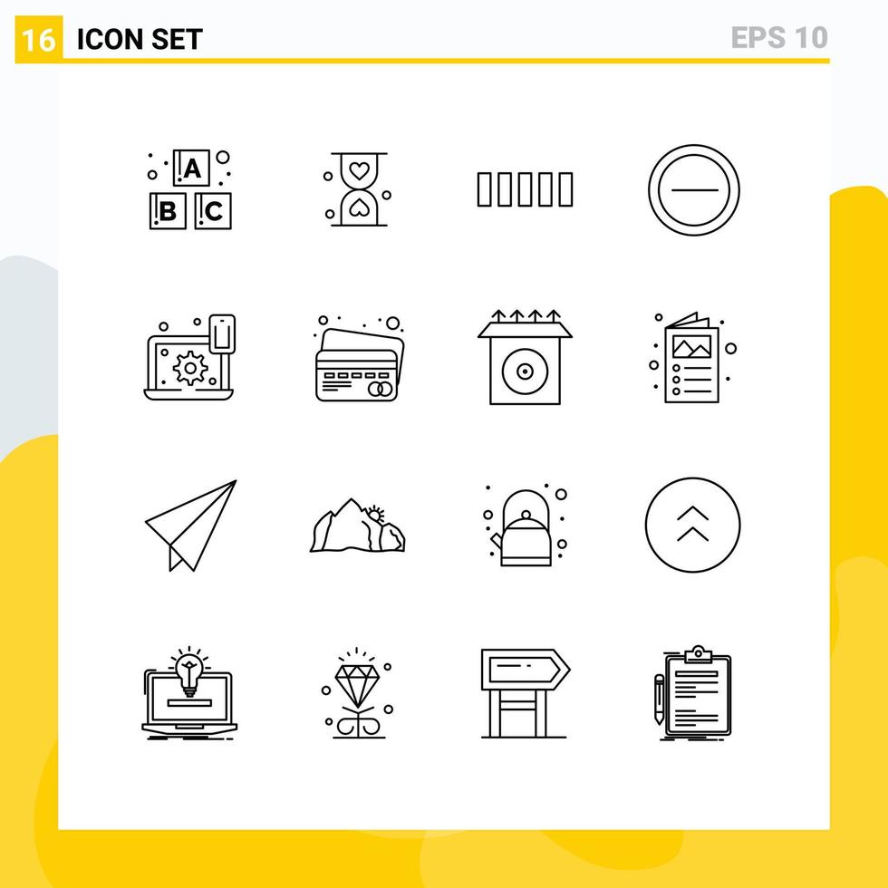 Stock Vector Icon Pack of 16 Line Signs and Symbols for setting laptop connection configure minus Editable Vector Design Elements