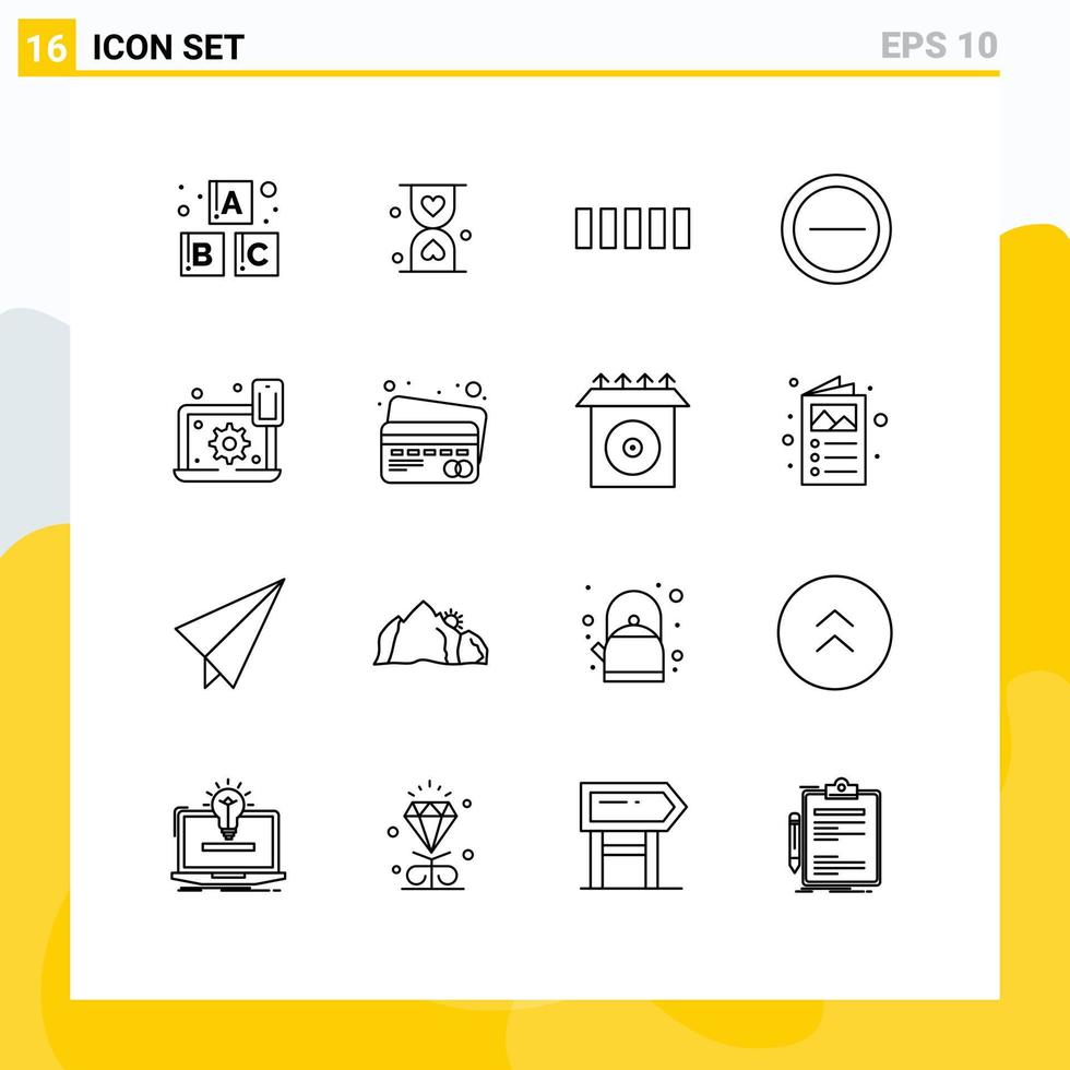 paquete de iconos de vectores de stock de 16 signos y símbolos de línea para configurar la conexión de la computadora portátil configurar menos elementos de diseño de vectores editables