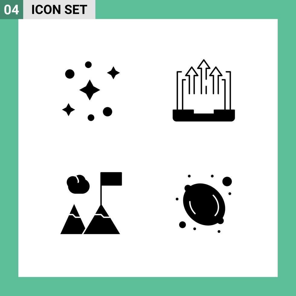 Mobile Interface Solid Glyph Set of 4 Pictograms of galaxy flag arrow laptop fruit Editable Vector Design Elements