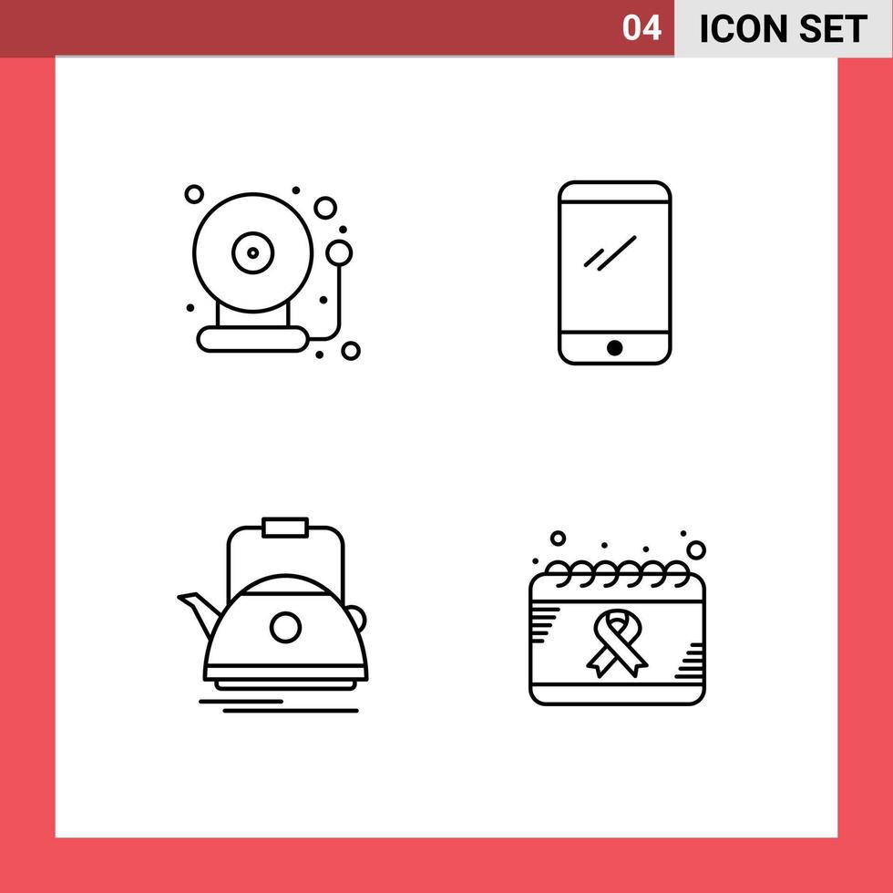 Stock Vector Icon Pack of 4 Line Signs and Symbols for school tea back to school mobile teapot Editable Vector Design Elements