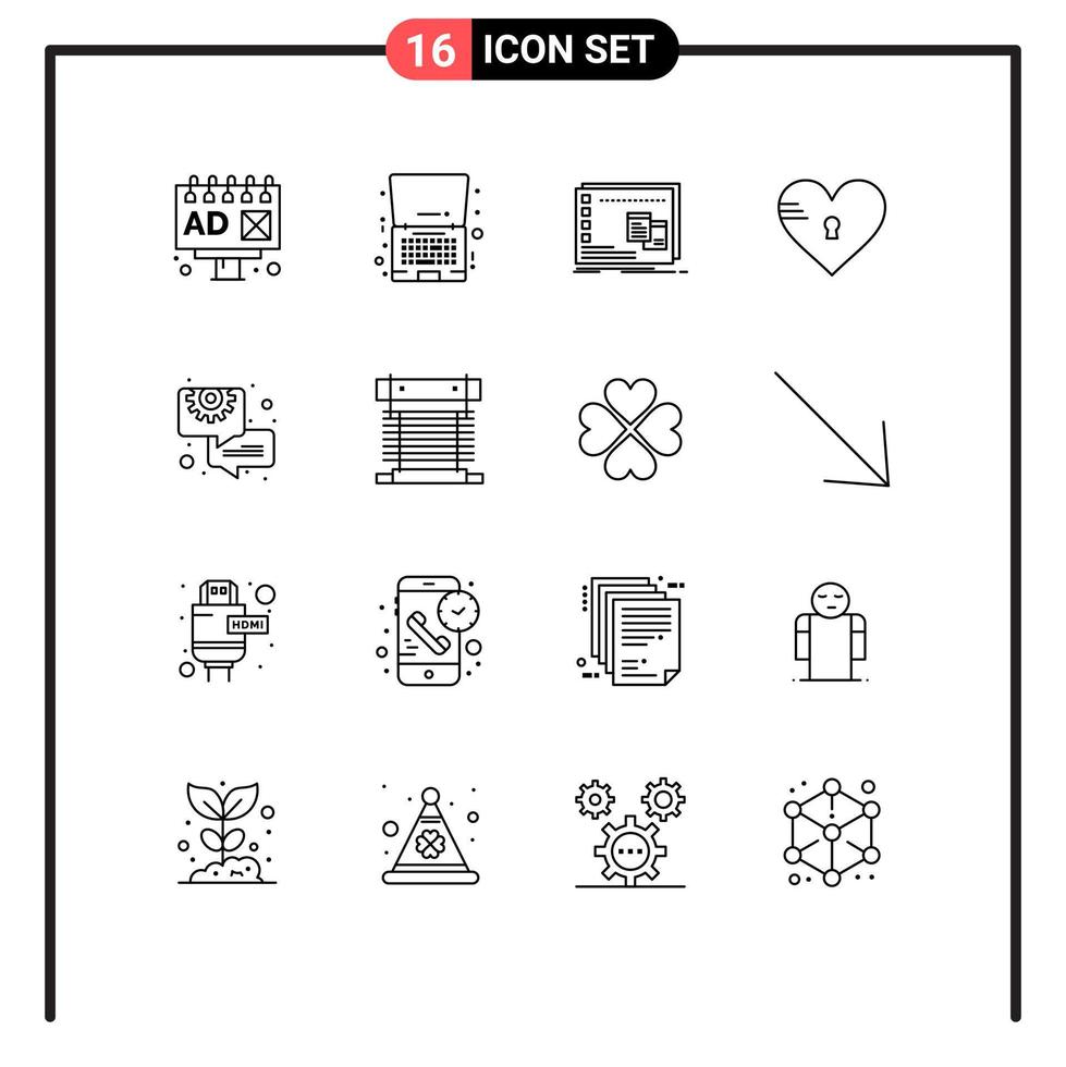 16 Outline concept for Websites Mobile and Apps like heart window secure program Editable Vector Design Elements