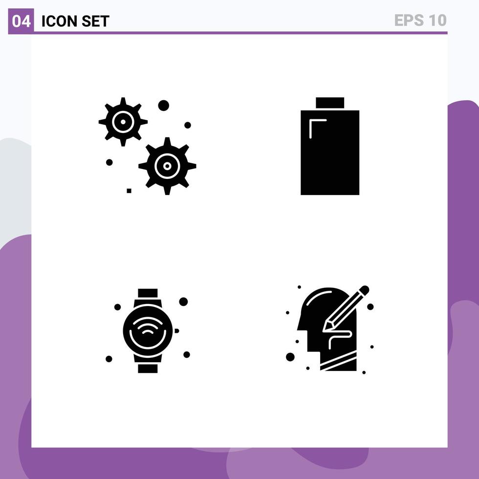 Universal Icon Symbols Group of 4 Modern Solid Glyphs of gear setting wifi electric internet human Editable Vector Design Elements