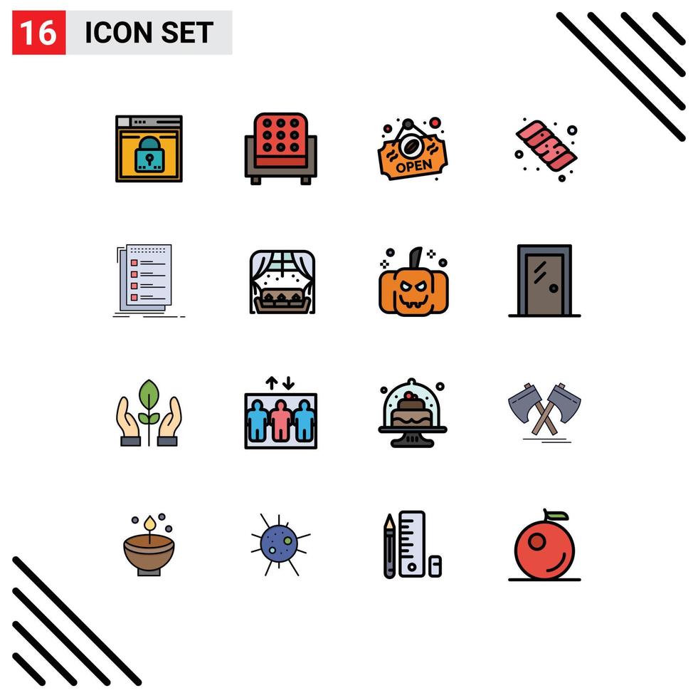 16 iconos creativos, signos y símbolos modernos de lista de verificación, asiento de malvavisco, signo de caramelo, elementos de diseño de vectores creativos editables