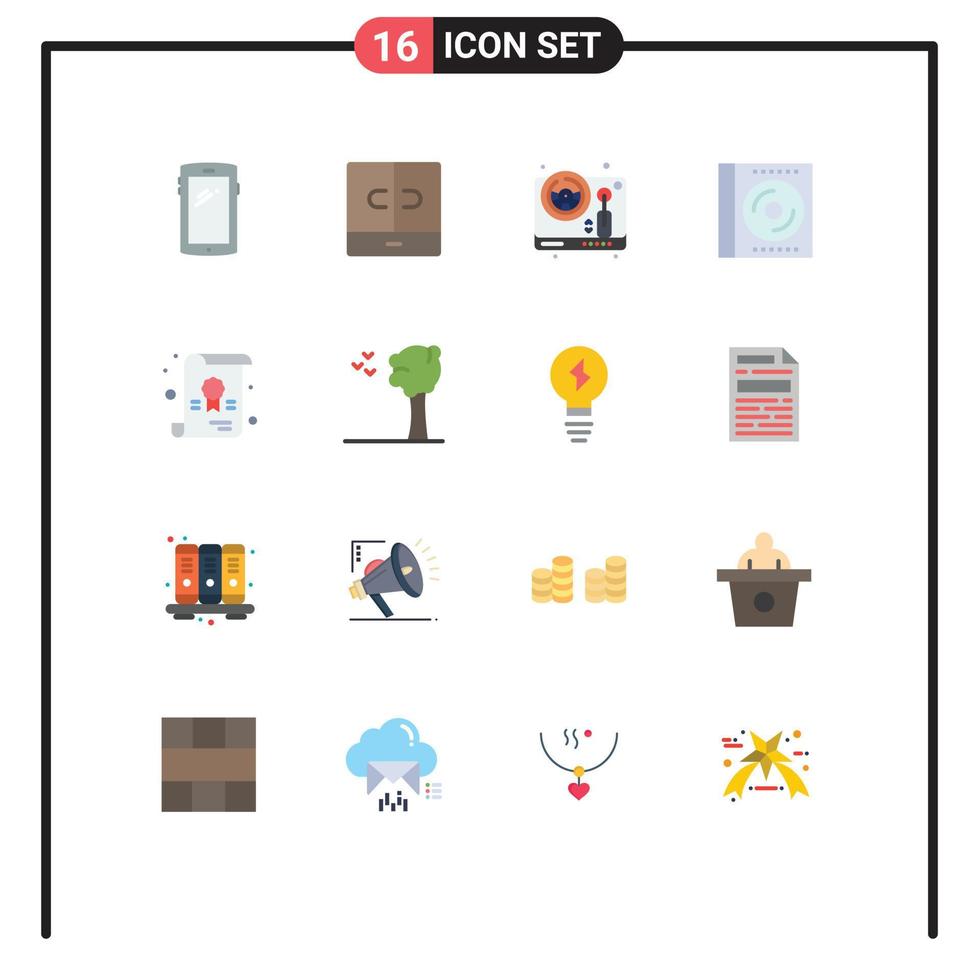 Mobile Interface Flat Color Set of 16 Pictograms of disc compact interior cd play Editable Pack of Creative Vector Design Elements