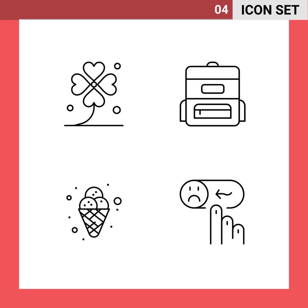Set of 4 Modern UI Icons Symbols Signs for clover cream irish education mardi gras Editable Vector Design Elements