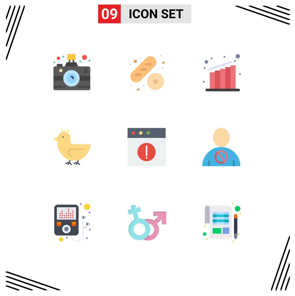 Set of 9 Vector Flat Colors on Grid for avatar app growth alert swan Editable Vector Design Elements