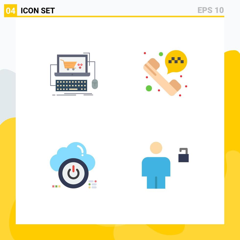Set of 4 Vector Flat Icons on Grid for cart close store taxi call cloud Editable Vector Design Elements