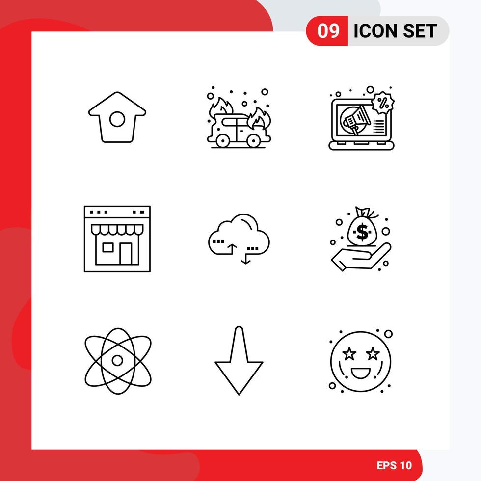 Stock Vector Icon Pack of 9 Line Signs and Symbols for link cloud marketing shop online Editable Vector Design Elements