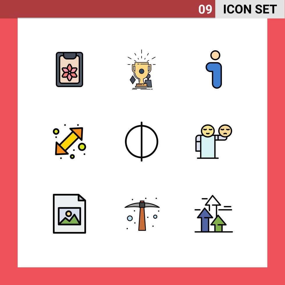 9 paquete de color plano de línea de relleno de interfaz de usuario de signos y símbolos modernos de elementos de diseño de vector editables de interfaz de ganador izquierdo antialiasing