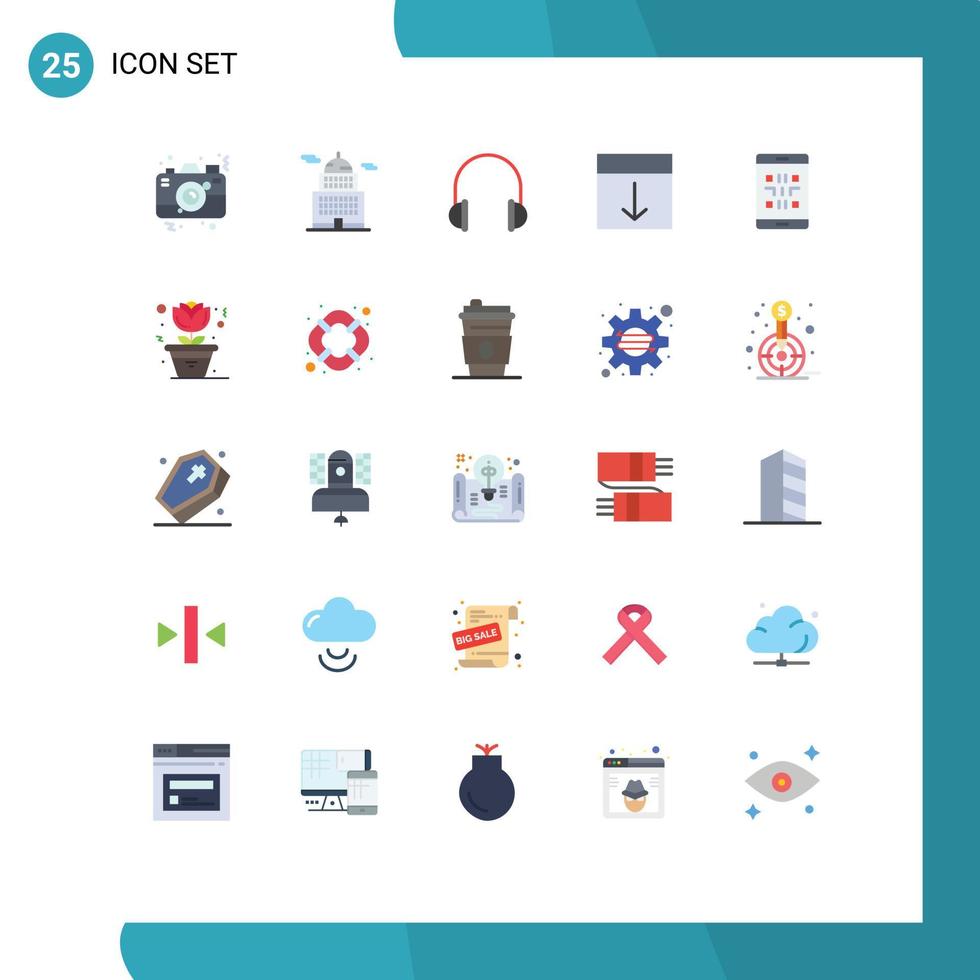 Mobile Interface Flat Color Set of 25 Pictograms of layout grid museum arrange music Editable Vector Design Elements