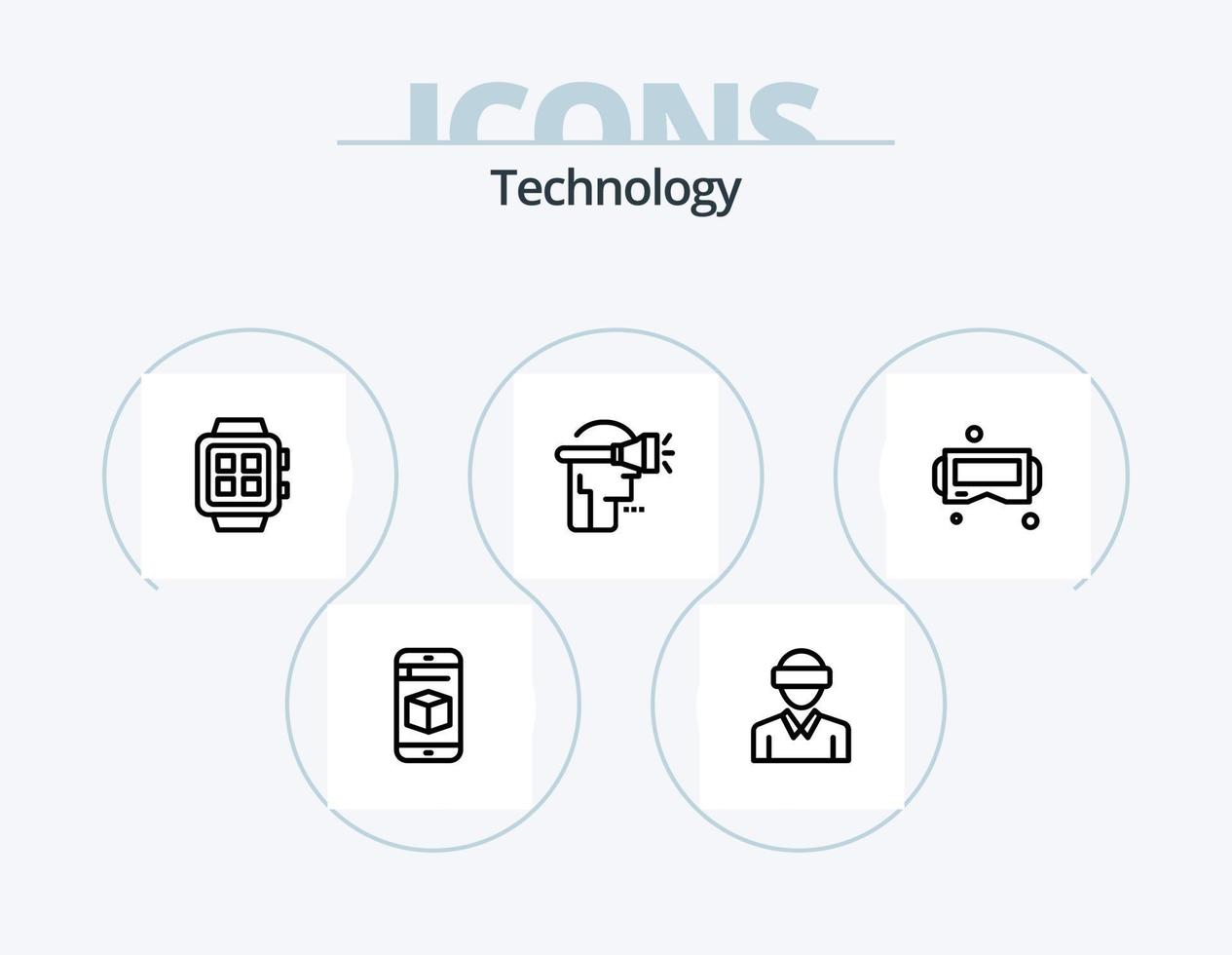 Technology Line Icon Pack 5 Icon Design. smart. electronic. reality. presentation. hologram vector