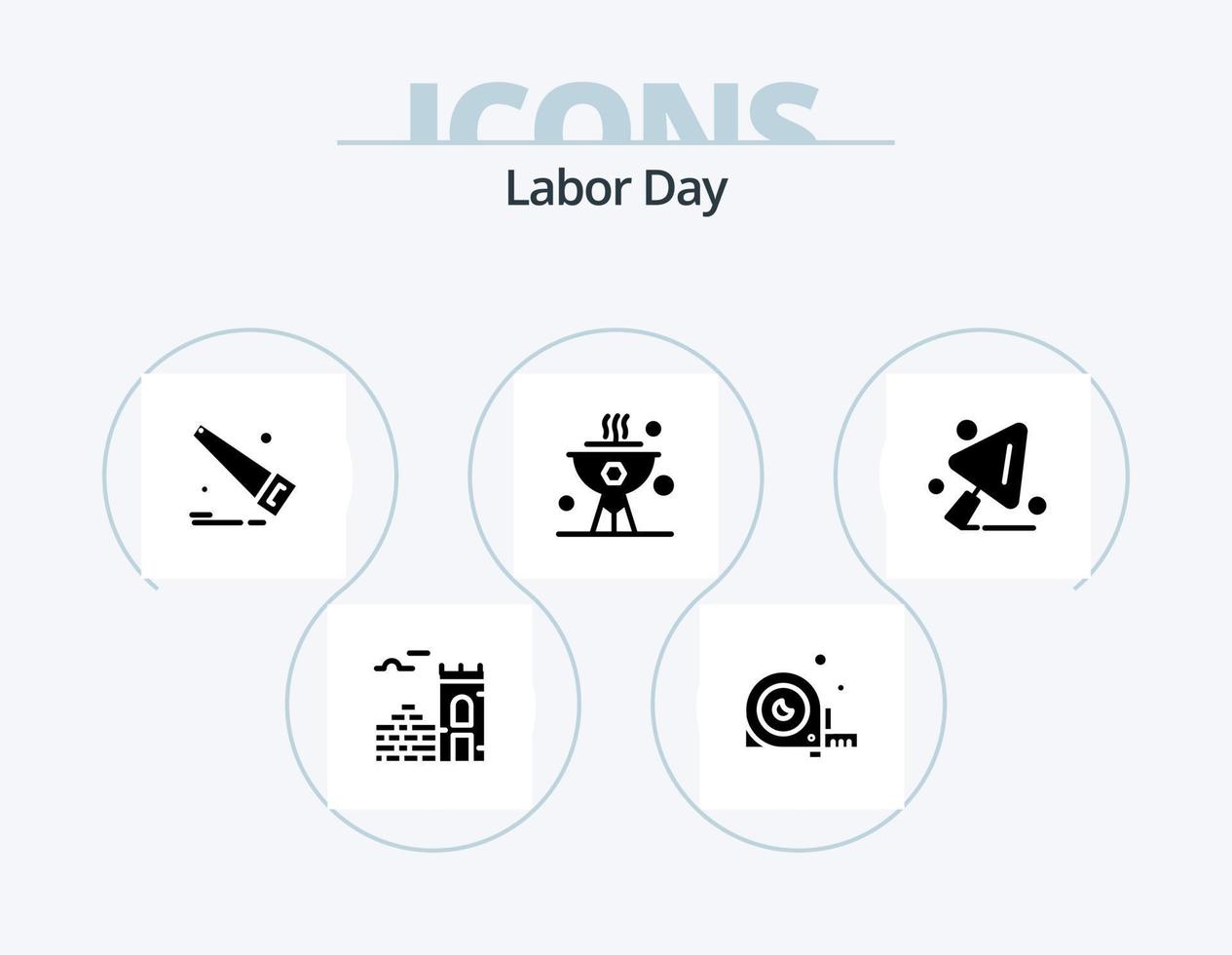 Labor Day Glyph Icon Pack 5 Icon Design. dish . bbq . ruler . hand vector