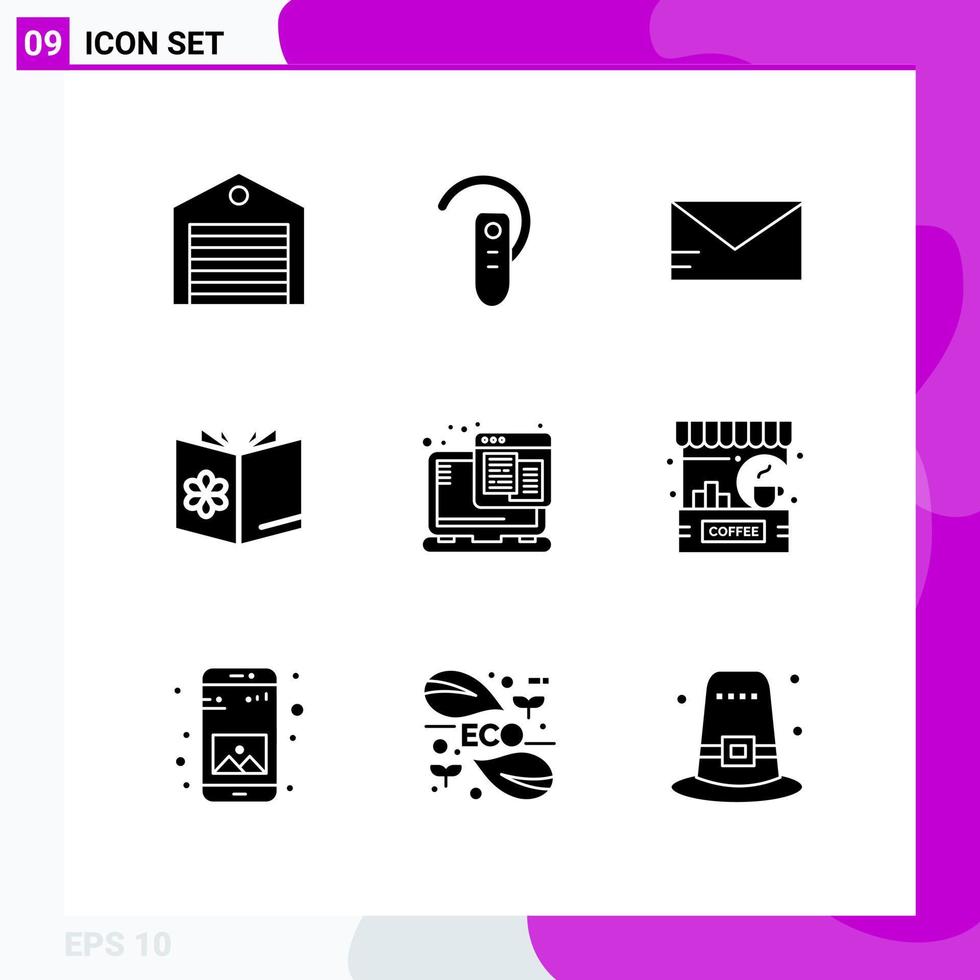 Pack of 9 creative Solid Glyphs of spa school learn headphone bowl school Editable Vector Design Elements