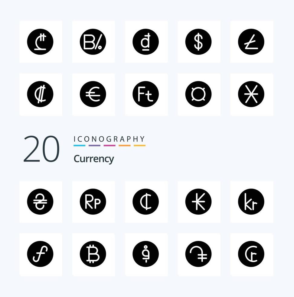 20 Currency Solid Glyph icon Pack like  lao  kip vector