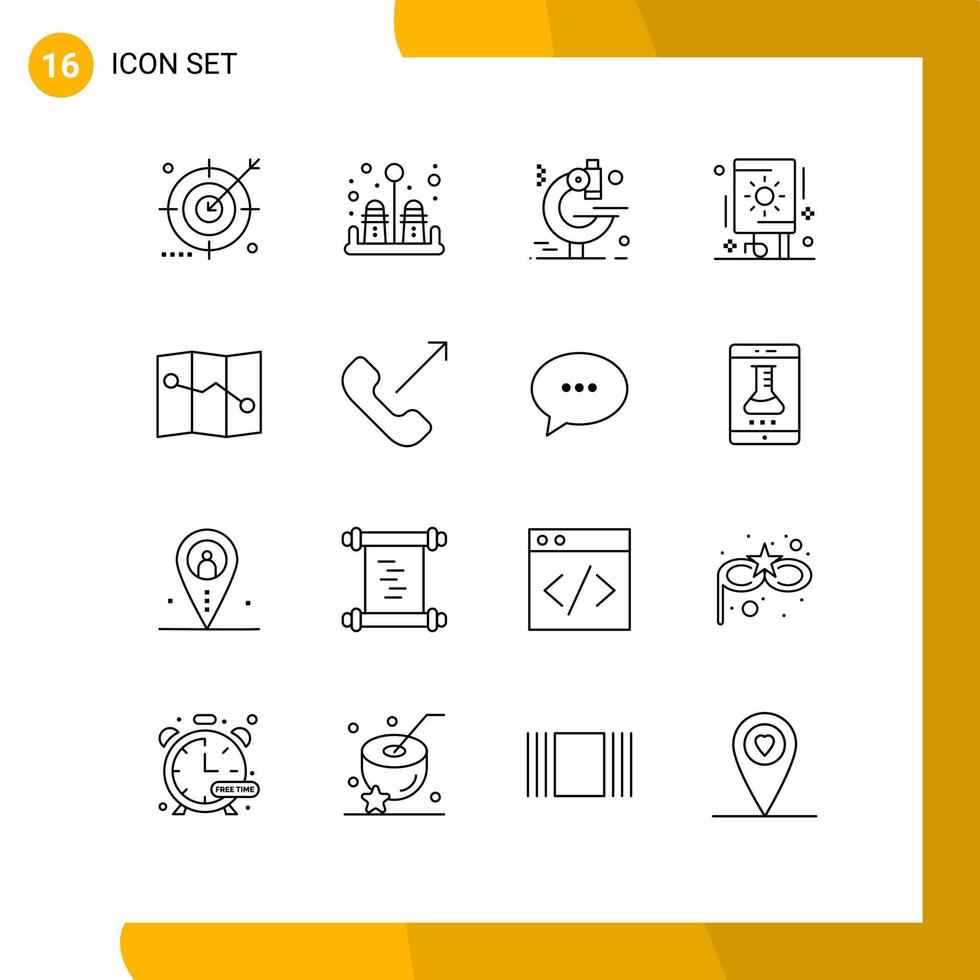 Stock Vector Icon Pack of 16 Line Signs and Symbols for call map examination party festival Editable Vector Design Elements