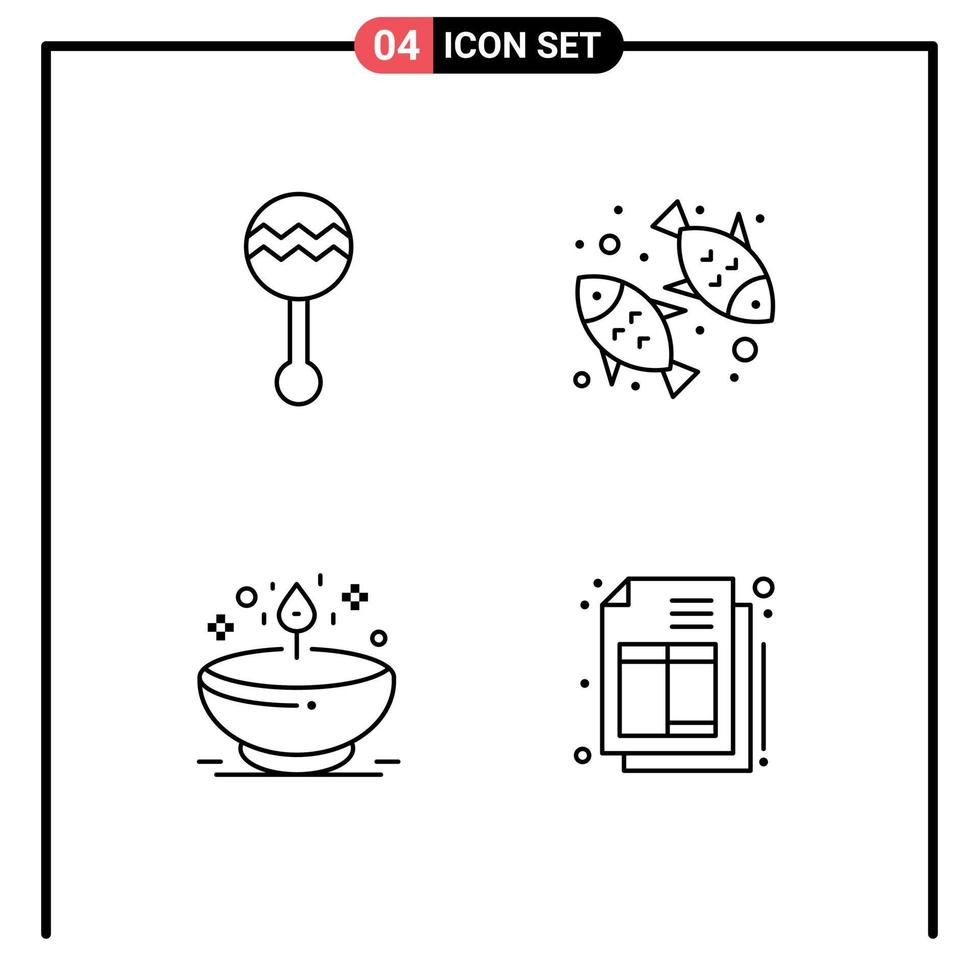 4 iconos creativos signos y símbolos modernos de audio diya música pescado comida dia elementos de diseño vectorial editables vector