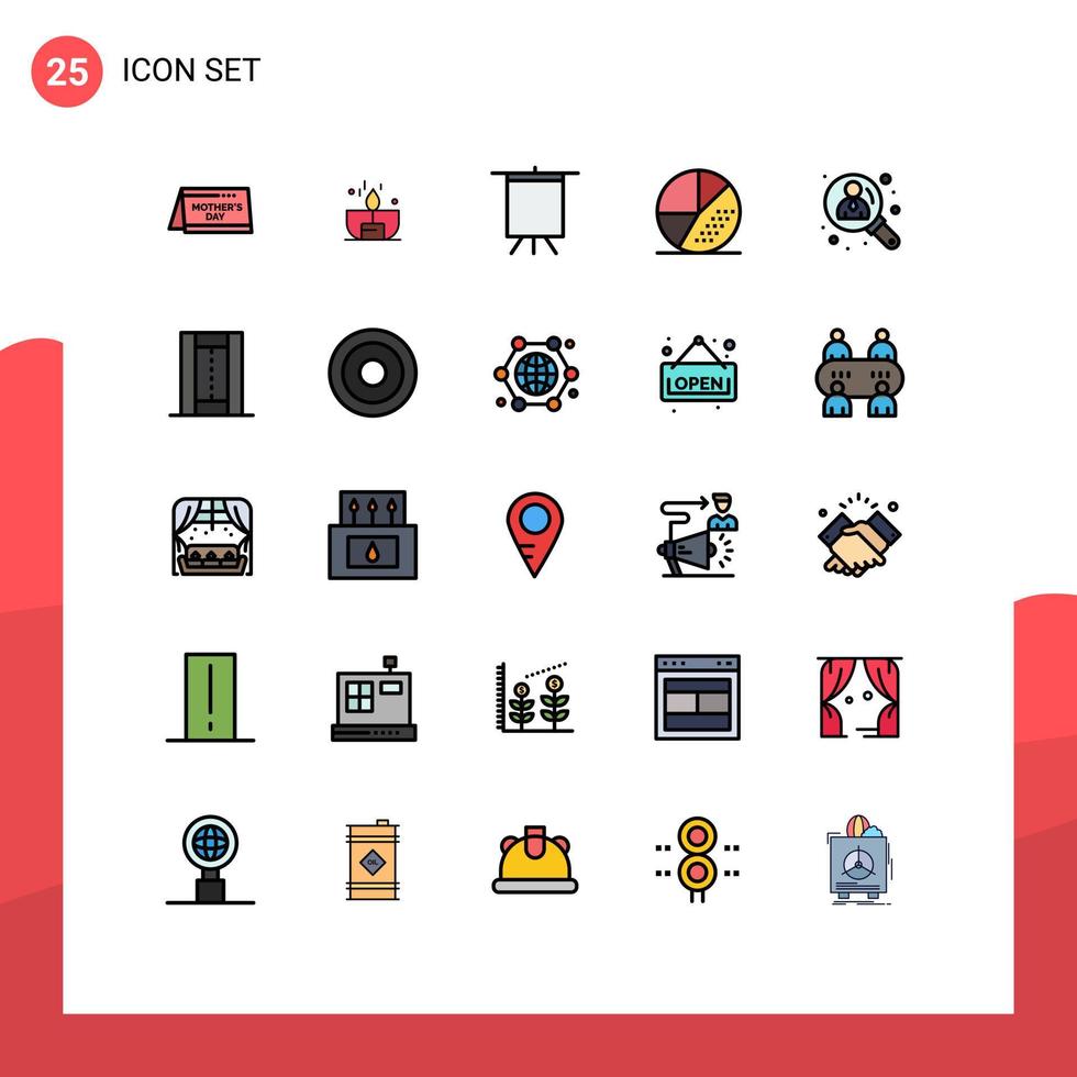 Pack of 25 creative Filled line Flat Colors of business search shine optimization engine Editable Vector Design Elements