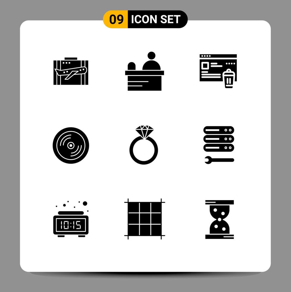 9 Universal Solid Glyphs Set for Web and Mobile Applications education dvd ticket cd been Editable Vector Design Elements