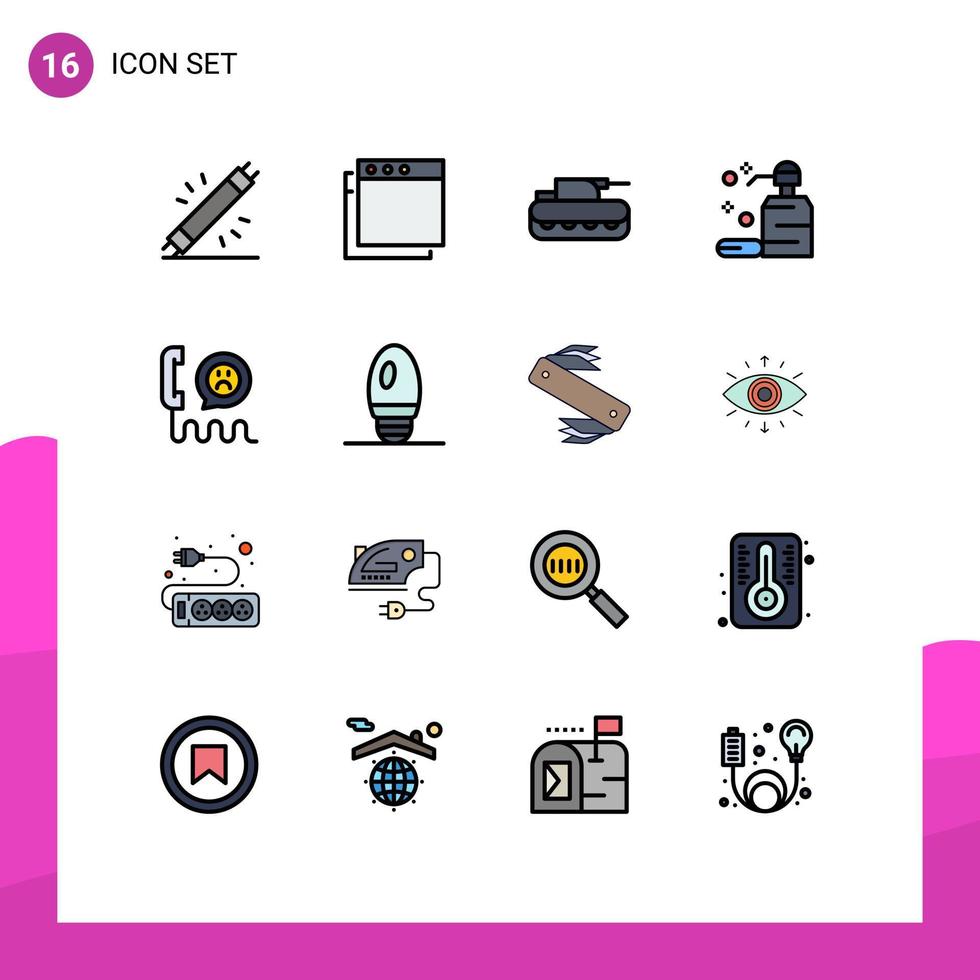 Modern Set of 16 Flat Color Filled Lines and symbols such as help contact military soap clean Editable Creative Vector Design Elements